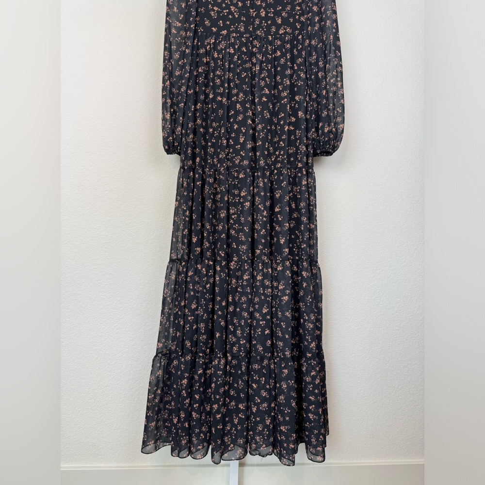 Mac Duggal Black Floral Long Sleeve Chiffon A-Line Gown Sz 2 NEW - Picture 13 of 14